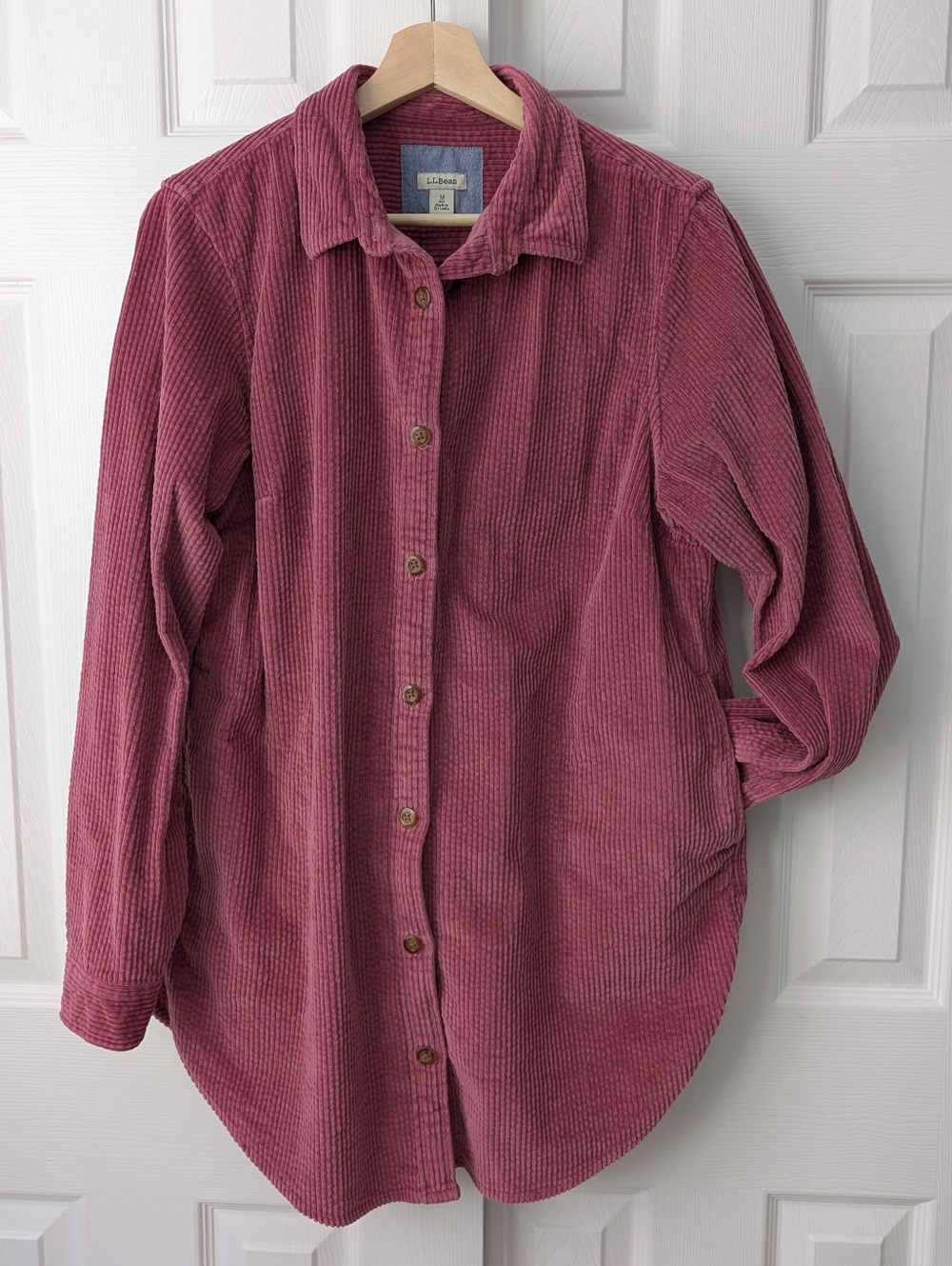 L.L. Bean Pink Corduroy Shirt Jacket Shacket Relaxed Tunic length, size M
